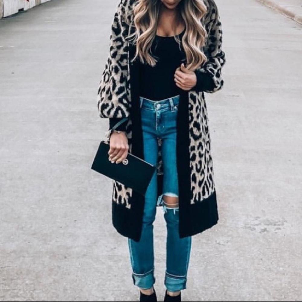 Marled Leopard Print Duster Cardigan